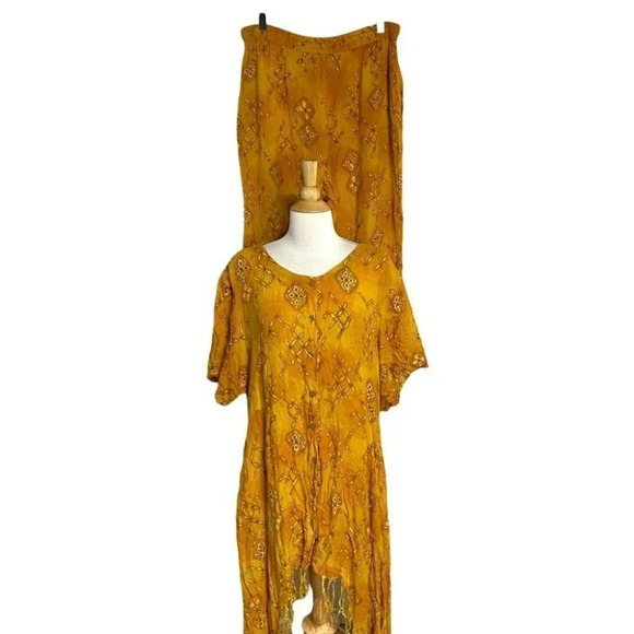 Nubian Queen S yellow orange boho print asymmetrical fringe top with harem pants - Picture 7 of 11